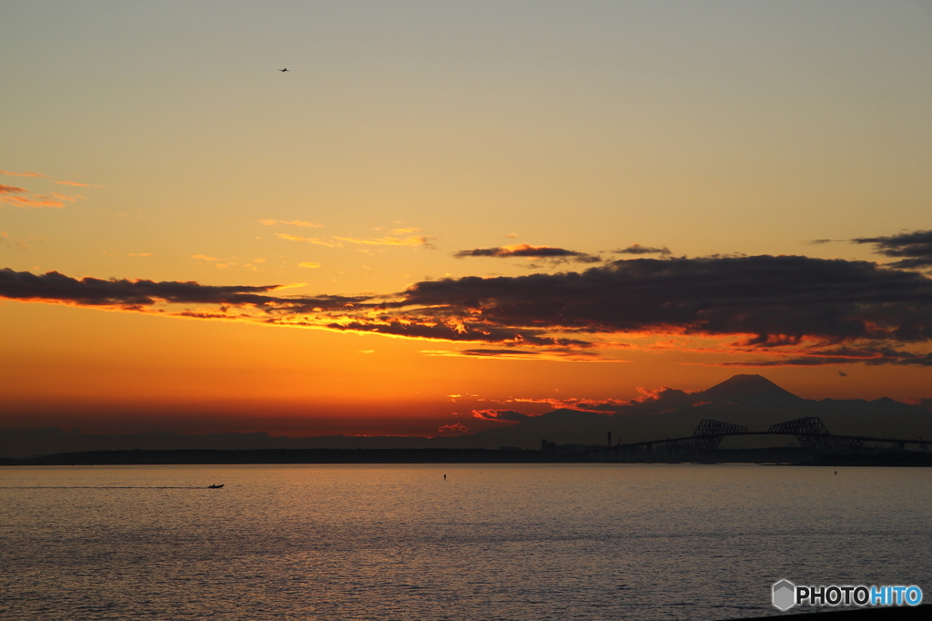 ディズニーシーからの夕焼け空