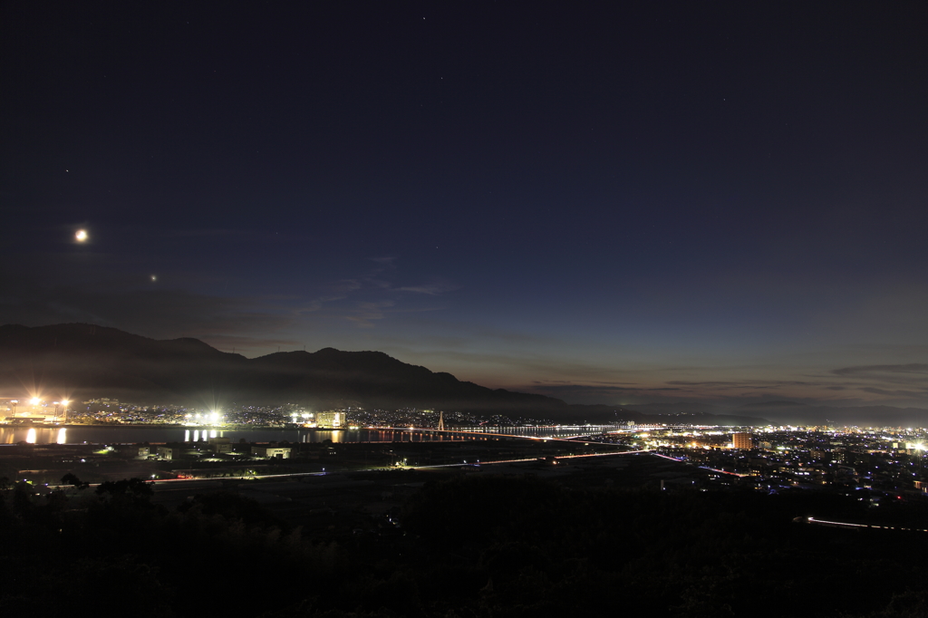 芦田川夕景②（月・土星・金星）