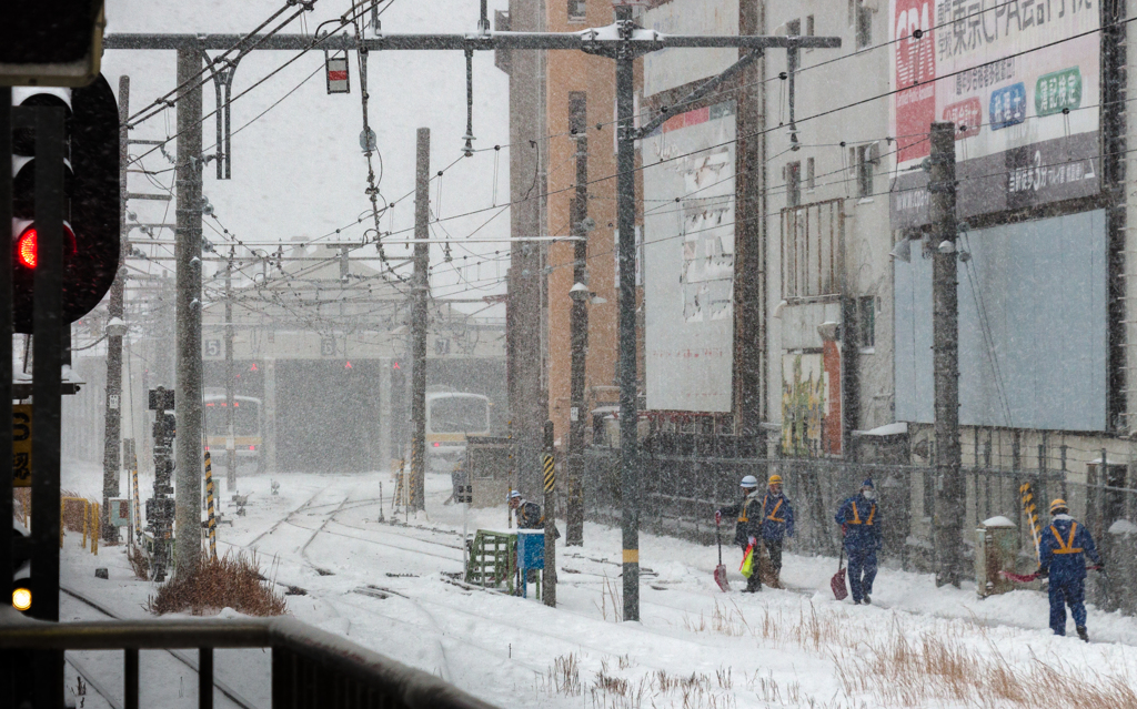 吹雪の中