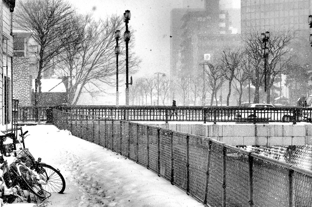 雪の降る橋