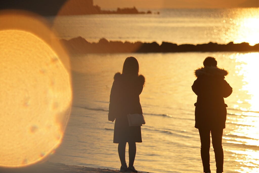 朝日を浴びて