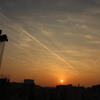 工事現場からの夕日