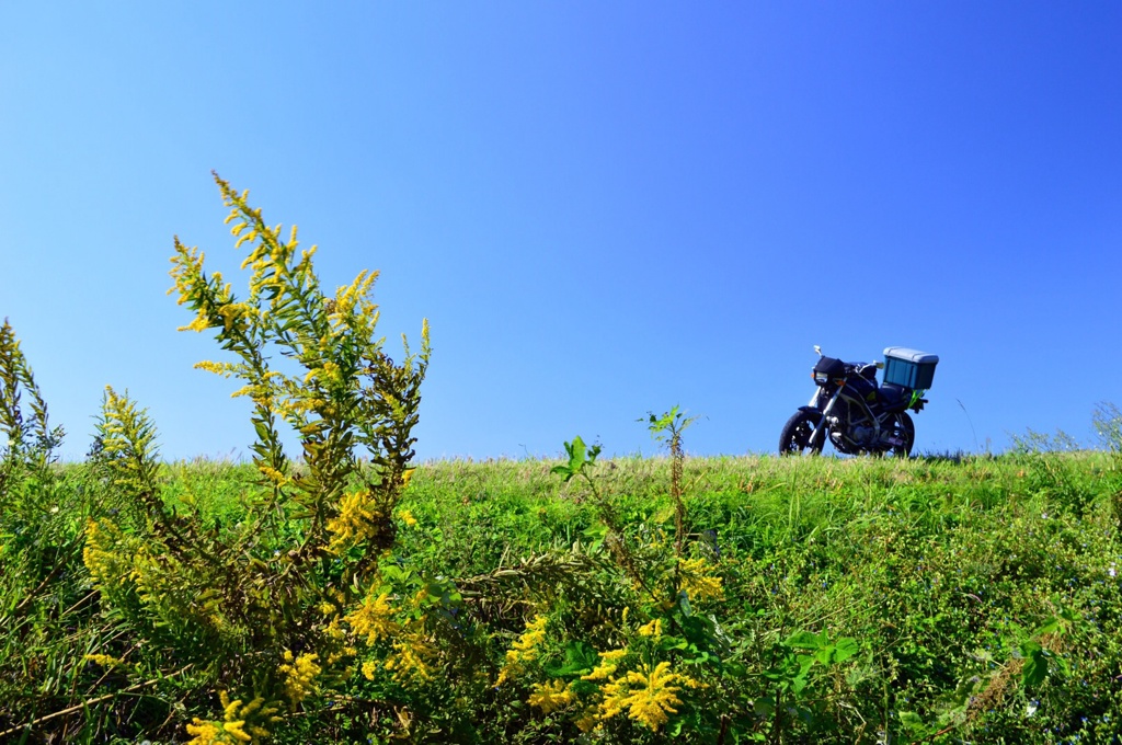 バイクと草原