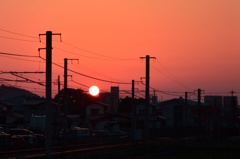 町の夕日