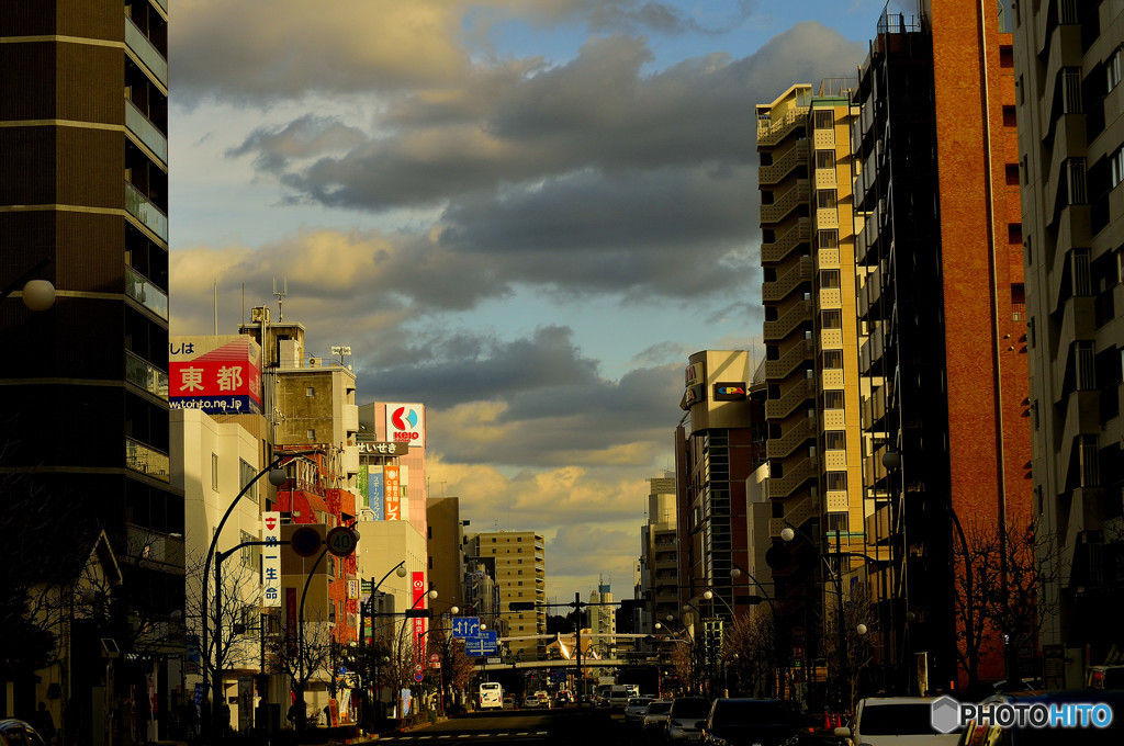 夕焼けの街並み