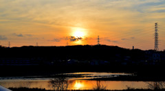 川岸での夕景