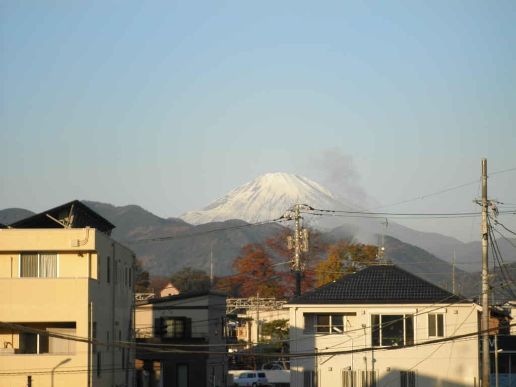 雪の富士山を望む