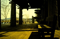 Wood deck in front of the sea / 星の浦海浜公園