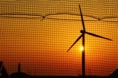 網越しの夕景