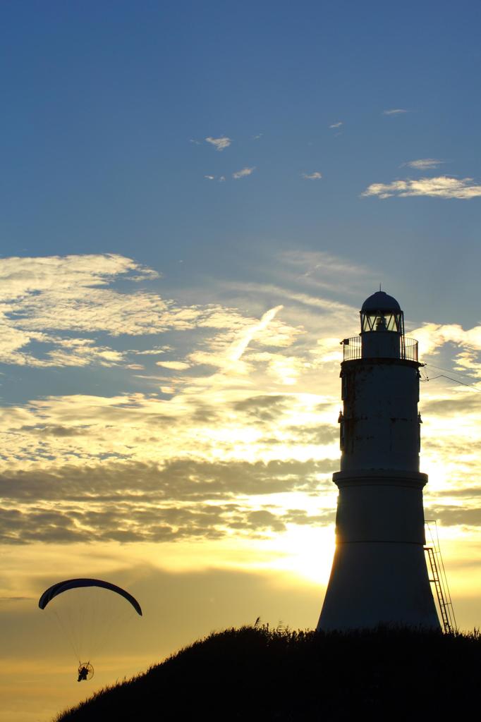 夕景モーターパラグライダー