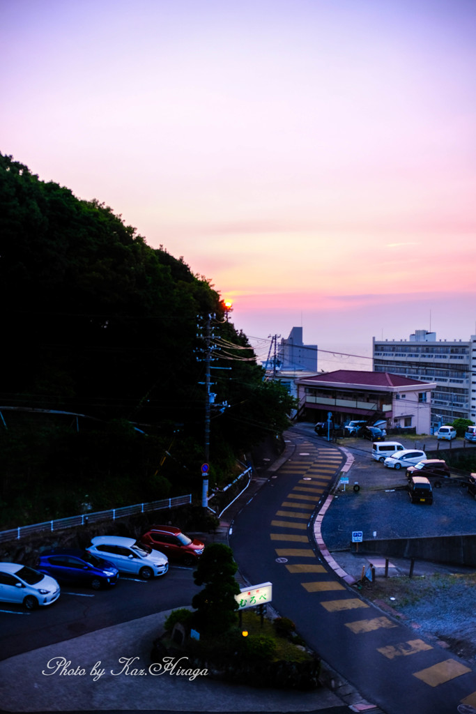白浜、ホテルの部屋から見た夕陽