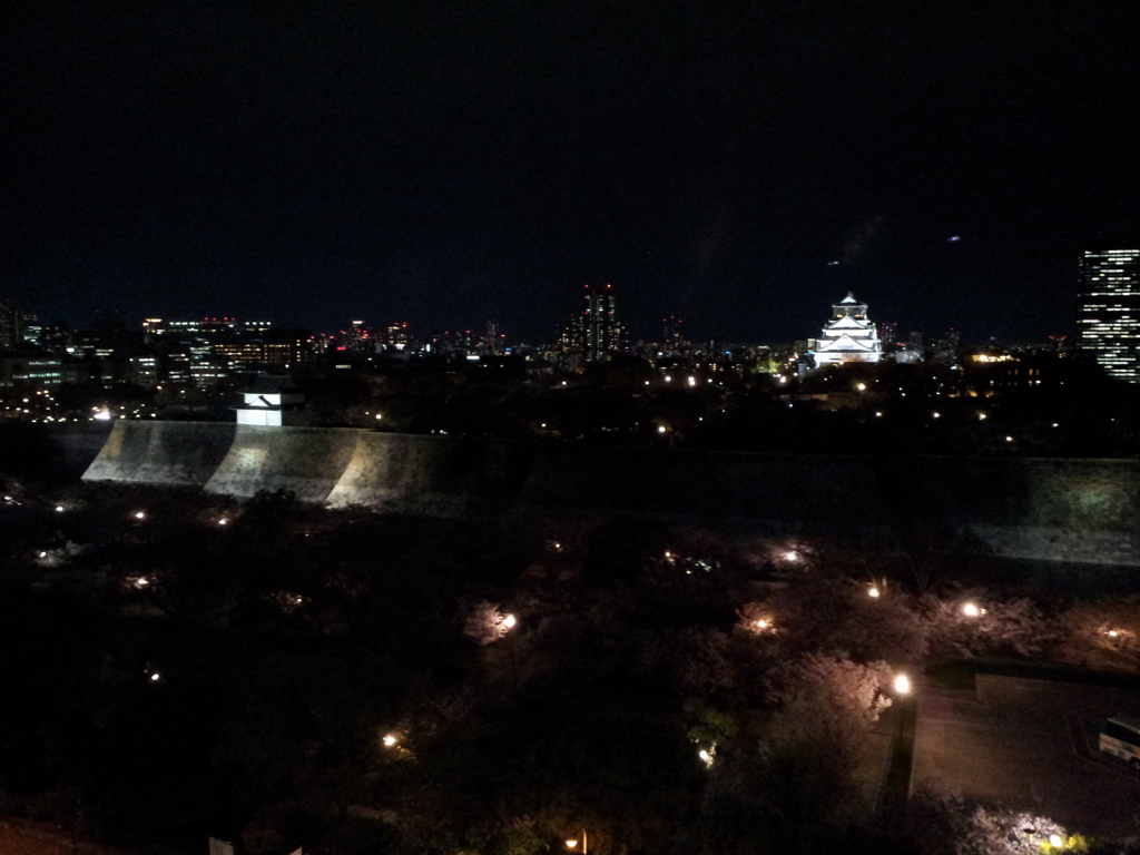 2019/04/11_宿から夜の大阪城公園を望む