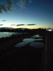 2016/12/23_水溜まりと溜め池の夕暮れ（没カット）