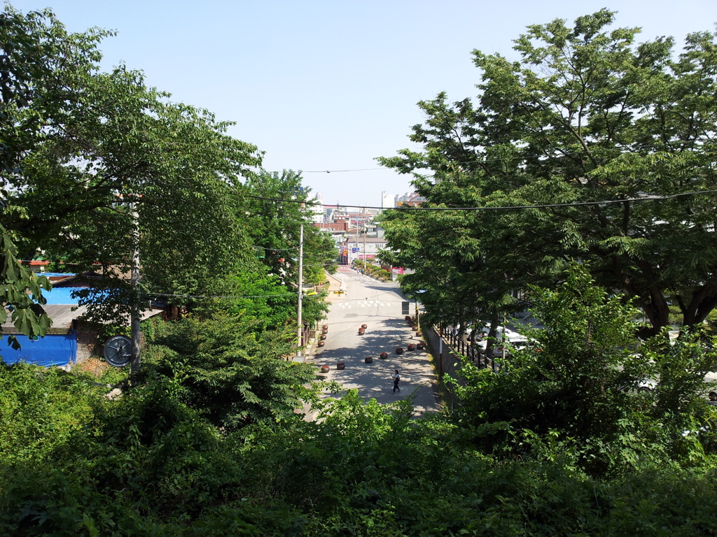 2017/06/18_月明公園から群山西初等学校前の道を望む