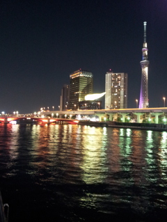 2015/10/08_夜の隅田川とスカイツリー、スーパードライホール
