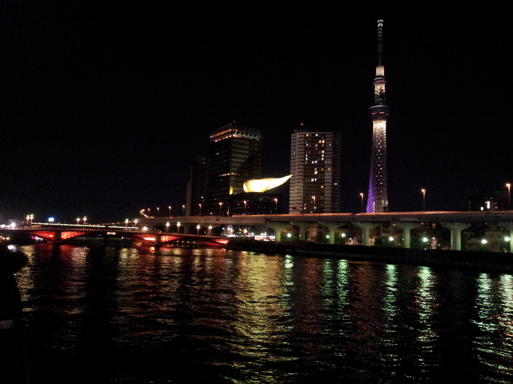 2015/10/08_夜の隅田川とスカイツリー、スーパードライホール
