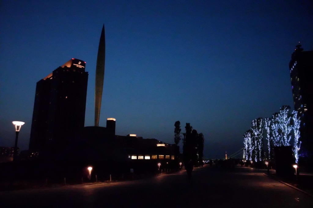 2014/04/26_夕暮れの自由の炎・レインボーブリッジ・東京タワー