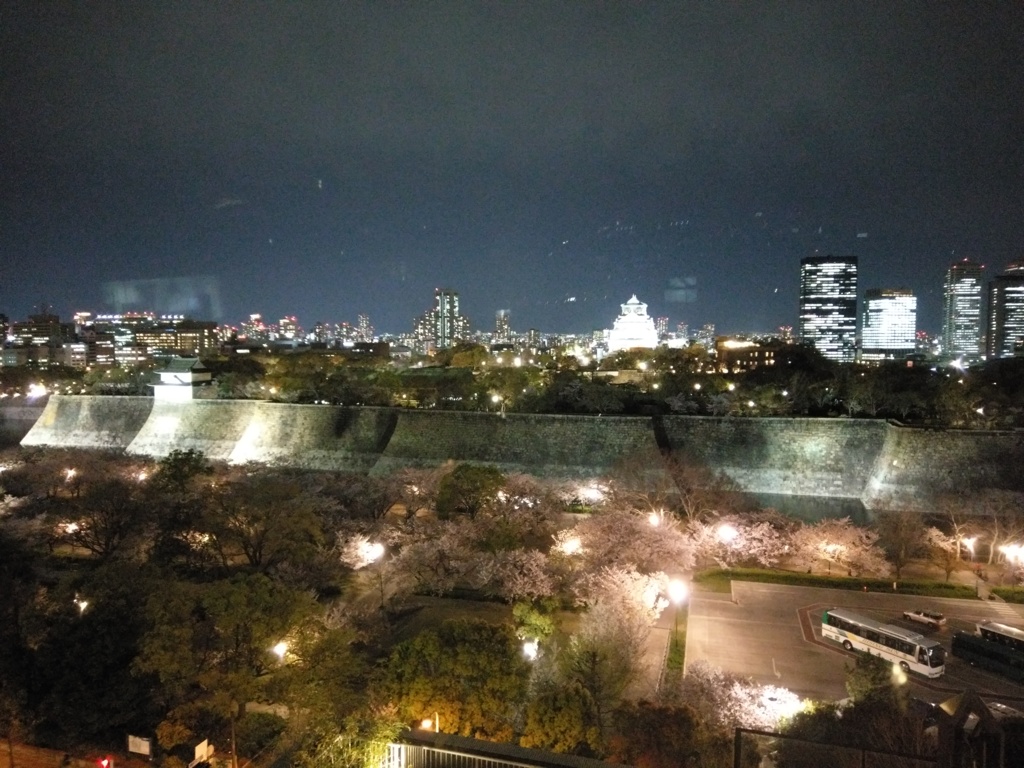2019/04/11_宿から夜の大阪城公園を望む