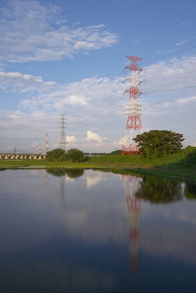 2015/06/21_水田に雲と鉄塔