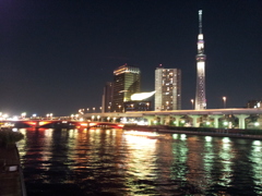 2015/10/08_夜の隅田川とスカイツリー、スーパードライホール