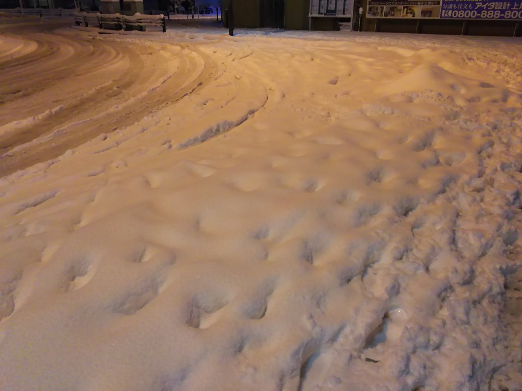 2018/01/22_雪の夜の北上尾駅前ロータリー