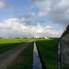 2018/07/29_用水路に雲と桶川市環境センターの煙突