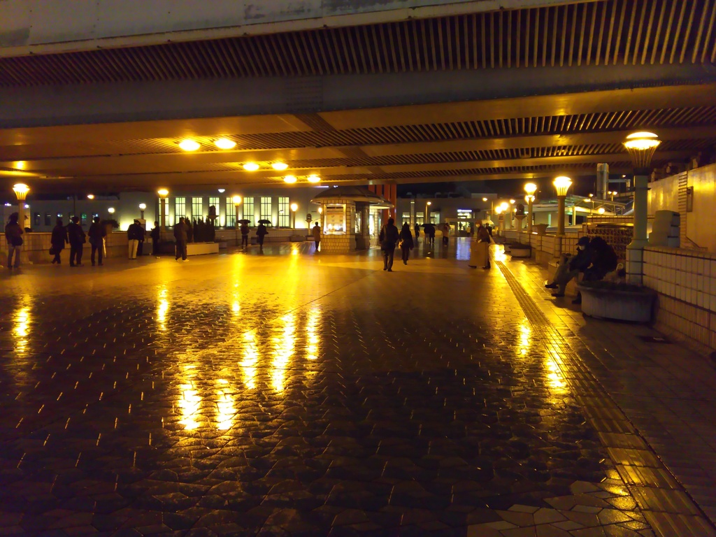 2016/11/21_夜、雨上がりの上野駅前歩行者デッキ