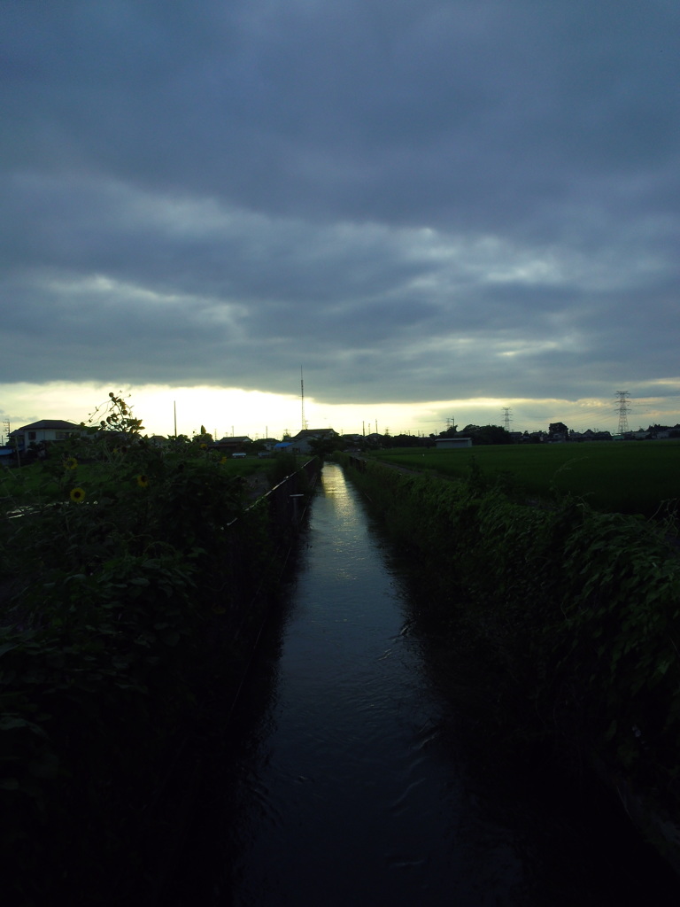 2017/08/12_用水路の曇天と晴れ間