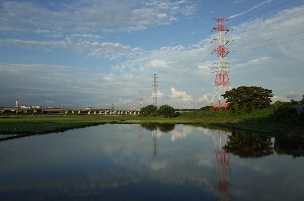 2015/06/21_水田に雲と鉄塔