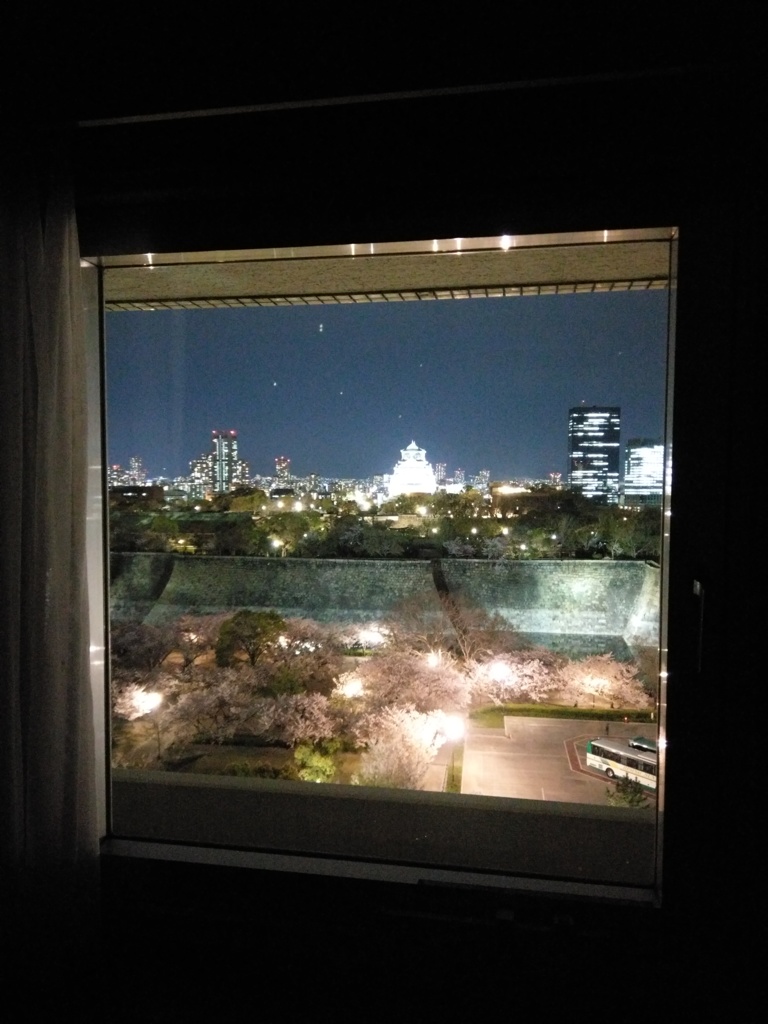 2019/04/11_宿から夜の大阪城公園を望む