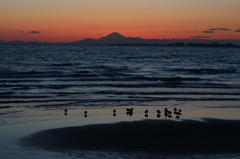 夕陽に浮かぶ富士山