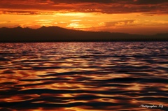 夕焼けを漂わせる海