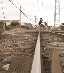踏切りと自転車