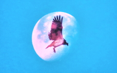 月とホバリングするオスプレイ(絵画調）