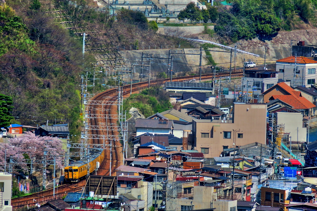 S字線路を駆ける黄色い電車