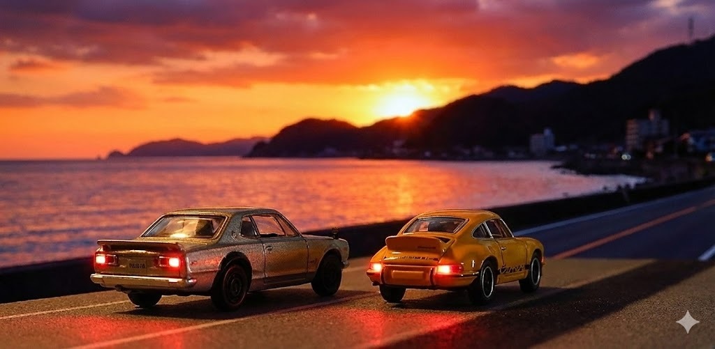 L) スカイラインGT-R  R)ポルシェ911カレラ　1/64