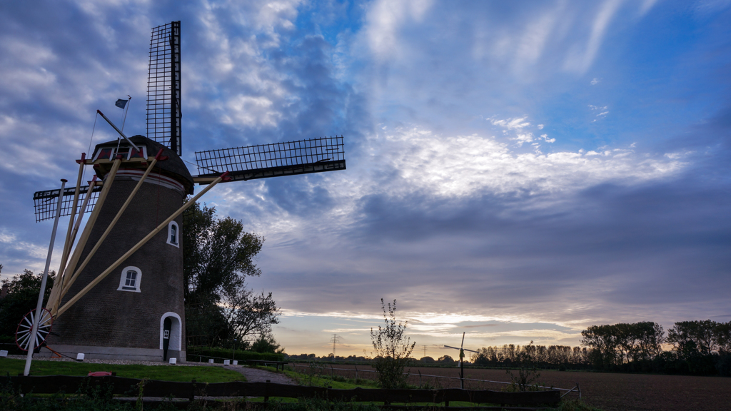sunset with a windmill