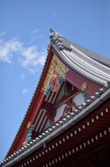 お寺の屋根と青い空