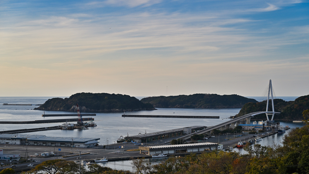 斜張橋のある港
