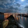 Bridge and the moon and boat