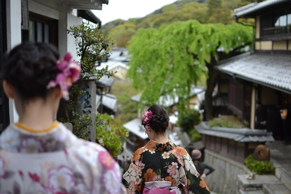 京都の風景・産寧坂・着物・可愛い女性・後ろ姿・襟足・・