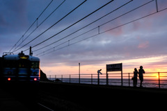 乗らなかったね（青海川駅夕景）