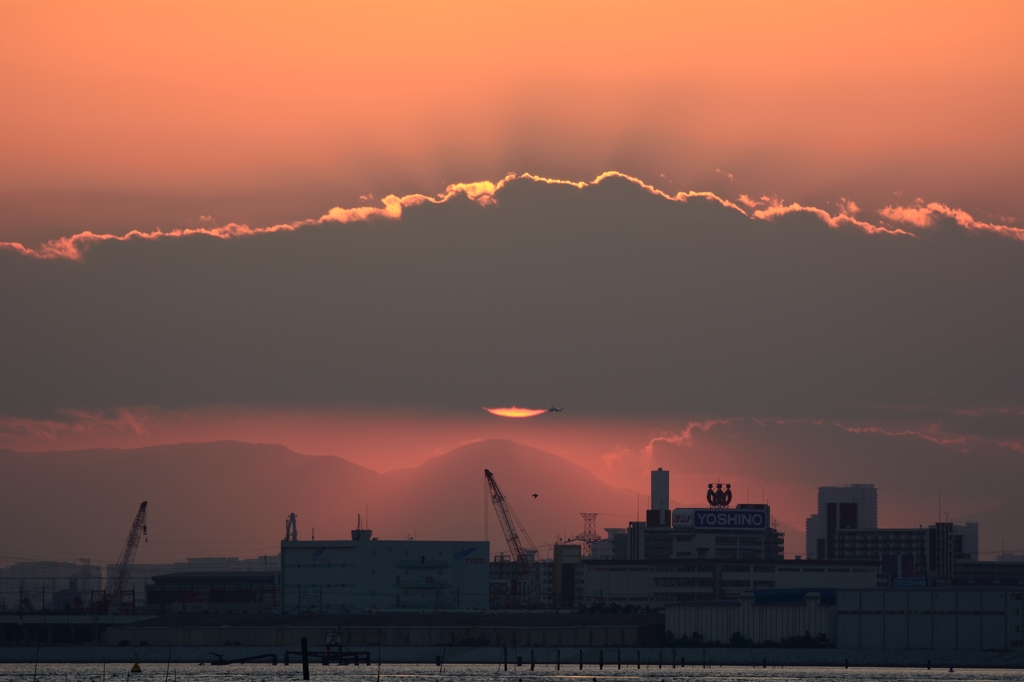 夕日に向って