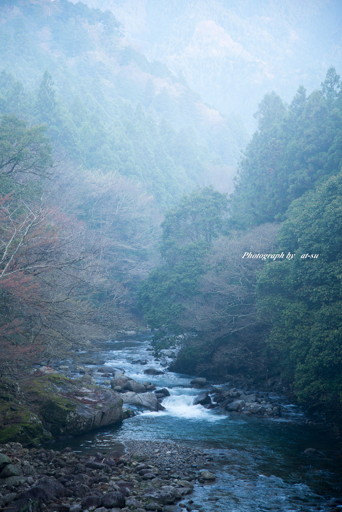 朝靄の渓流