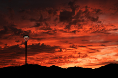 夕焼けと電灯