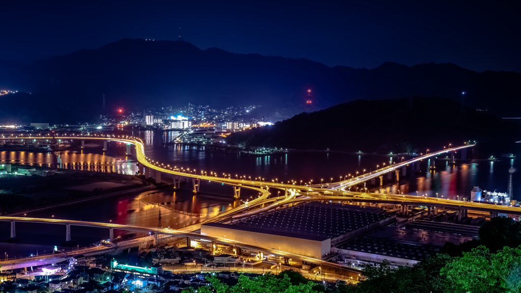 広島高速　仁保ジャンクション　夜景