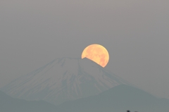 富士の稜線に消える満月