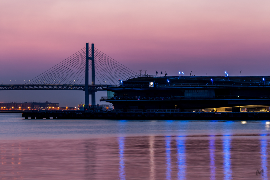 日の出前の大桟橋。