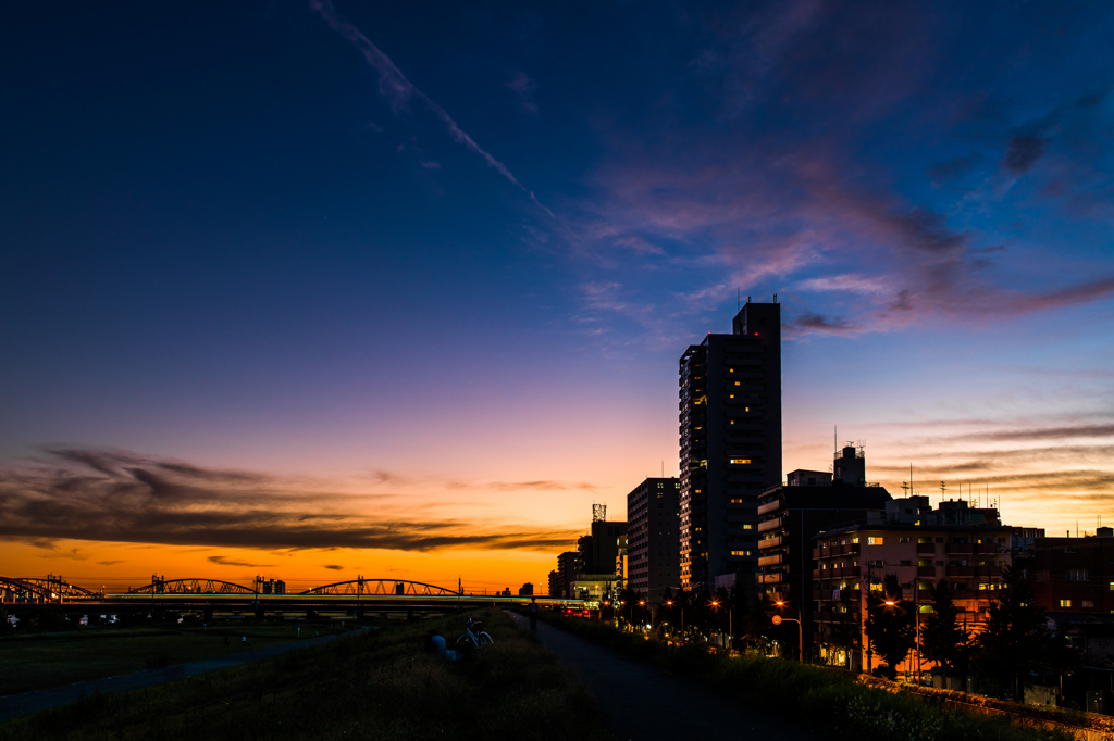 淀川北部の夕焼け。