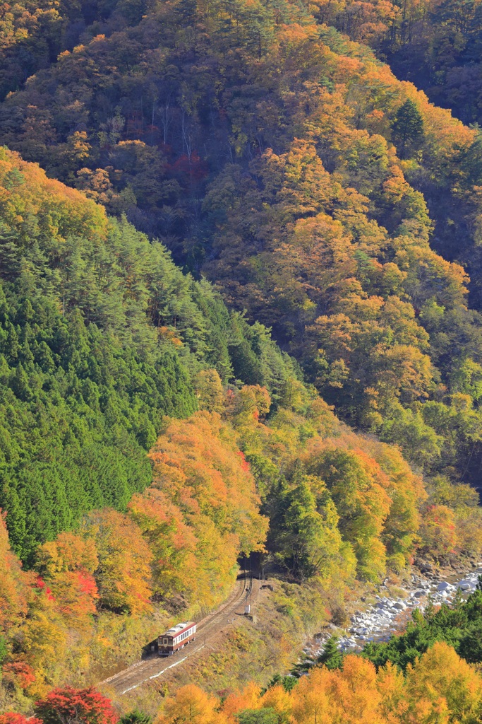 山間を行く